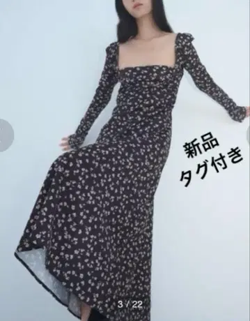 새상품 SNIDEL 플라워 프린트 베어 레이어드 원피스 롱 원피스