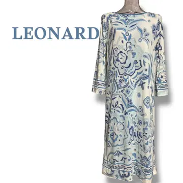 LEONARD 꽃무늬 긴팔 무릎 기장 원피스
