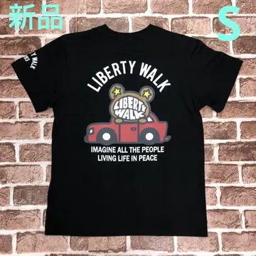 LIBERTY WALK 상의 반팔 티셔츠 블랙 프린트 로고 곰