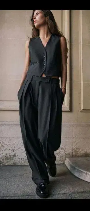 자라 ZARA 플리츠 팬츠 턱 와이드 팬츠
