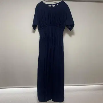 moussy 린넨 혼방 백 오픈 롱 원피스 셔링 플레어