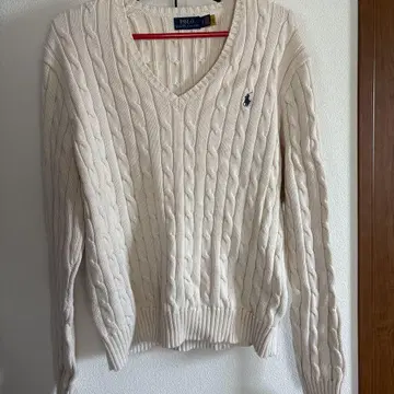 Polo Ralph Lauren V넥 케이블 니트 크림
