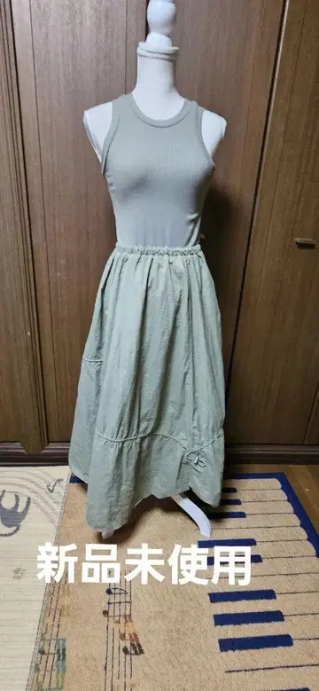 올리브 그린 탱크탑 롱 원피스