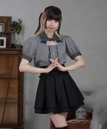 Pal elfy 하운드투스 체크 블라우스 블랙 계열 기타