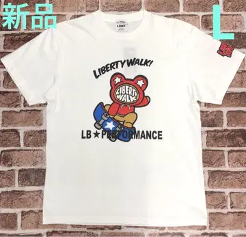 LIBERTY WALK 상의 반팔 T셔츠 화이트 프린트 로고 곰