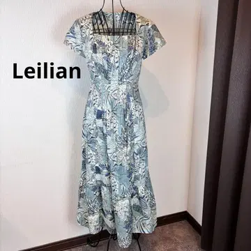 Leilian 레리안 연한 그린 패턴 롱 원피스 뒤 지퍼 면