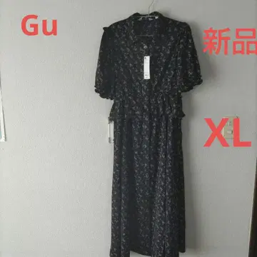 [새상품] GU 꽃무늬 셔츠 블랙 원피스 XL 표준 기장