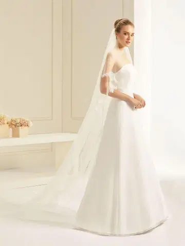 BiancoEvento 이중 레이스 웨딩 베일 S247 길이 3m