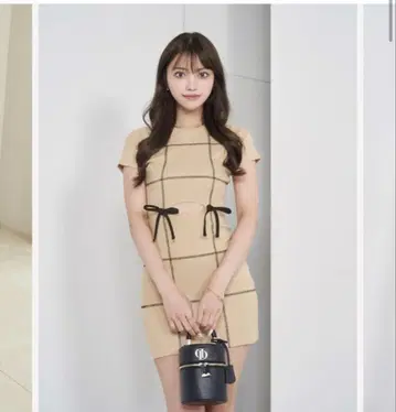 스티치 리본 리브 미니 원피스