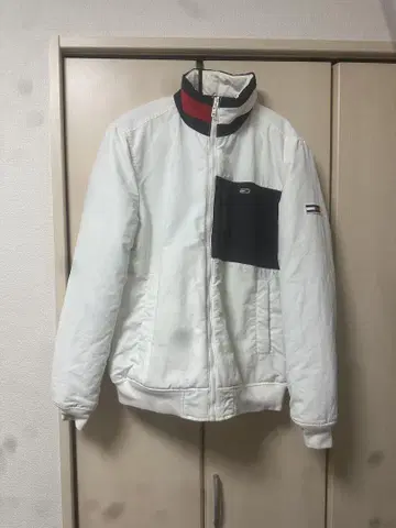 TOMMY HILFIGER 컬러 블록 패딩 자켓/M/ 화이트