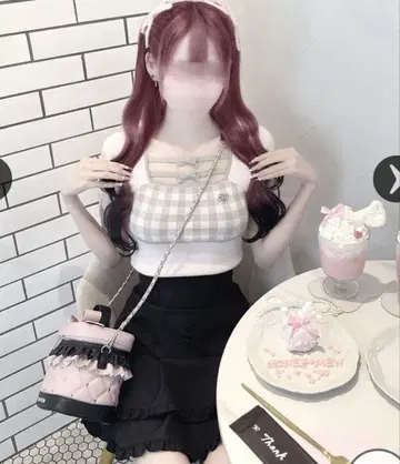 허니 뮤우 더블 리본 깅엄 상의 프리 사이즈 미셸 마카롱