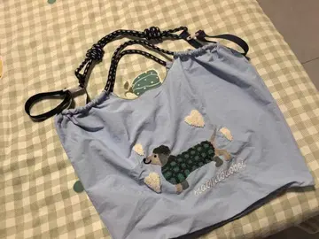 강아지 자수 스카이블루 토트백