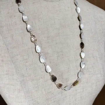 담수 진주, 리프형 컷 쉘, 목걸이, 62cm, 전체 길이 67cm