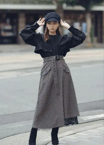 Ruimeme houndstooth asymmetry skirt