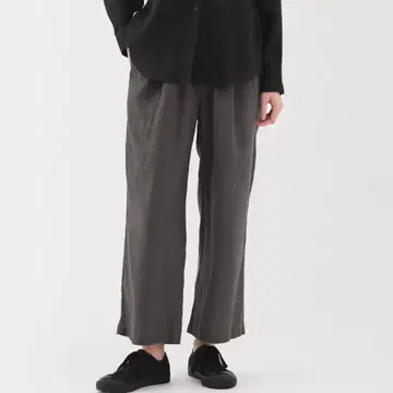 [새상품급] 무인양품 MUJI 린넨 워싱 와이드 팬츠 S 차콜 그레이