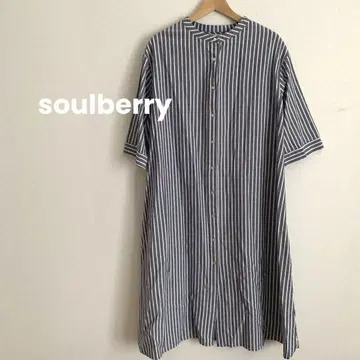 soulberry 밴드 카라 셔츠 원피스 스트라이프 블루 L