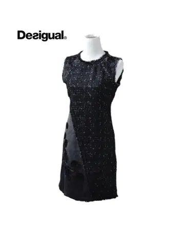 Desigual 데시구알 자수 장식 꽃무늬 트위드 슬리브리스 원피스