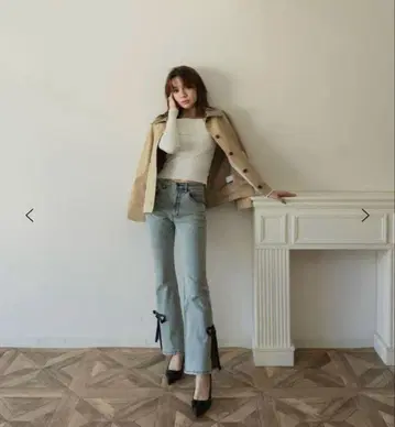 RANCLIC 사이드 슬릿 데님 리본 팬츠 S 사이즈
