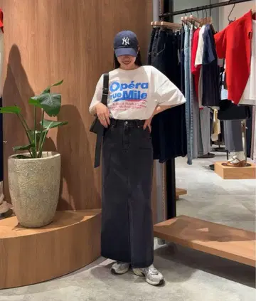 DISCOAT US 코튼 데님 내로우 스커트
