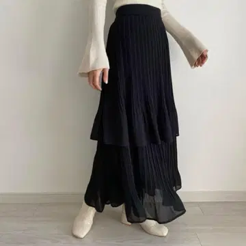 [ 새상품 ] S045 카라우티아 플리츠 스커트 XL 블랙 롱
