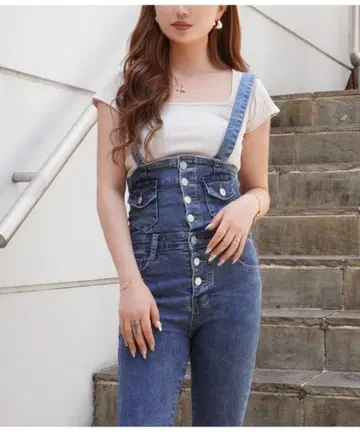 [새상품급] ANAP 프론트 버튼 데님 스키니 살로펫