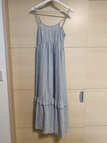 깅엄 체크 롱 드레스