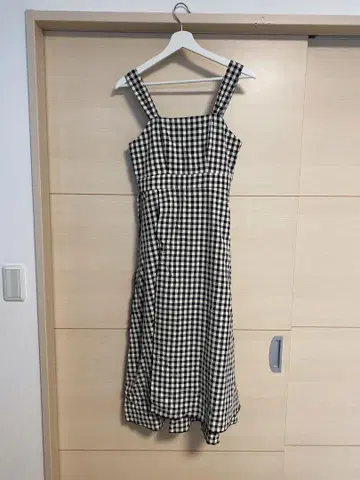 깅엄 체크 허리 리본 원피스