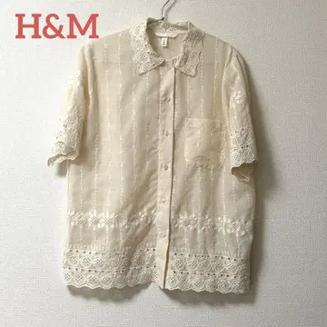 H&M 자수 블라우스 반팔 아이보리