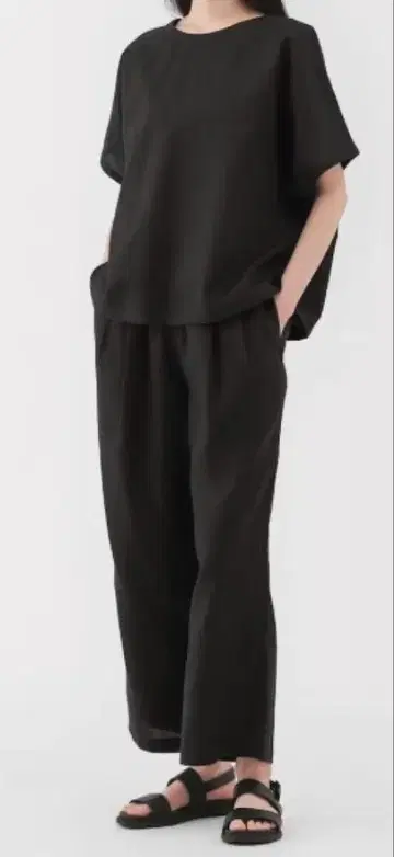 무인양품 린넨 워싱 이지 와이드 팬츠