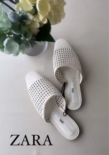 ZARA 메쉬 플랫 샌들 슬리퍼 샌들 화이트 미사용 새상품 39