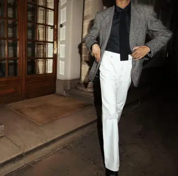 husbands white flared high waised jeans
