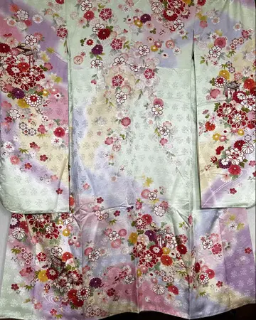 파스텔 보카시 사계절 꽃 럭셔리 꽃마차 스즈노야 후리소데 M 사이즈