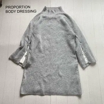 PROPORTION 레이어드풍 디자인 슬리브 니트 원피스 라이트 그레이