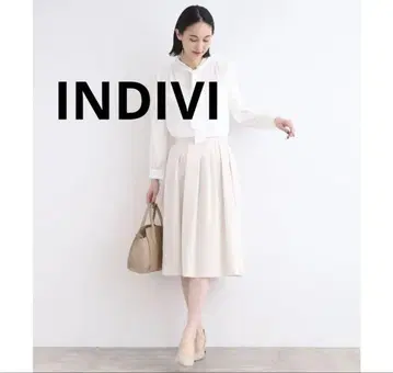 INDIVI 턱 플레어 스커트 화이트 40