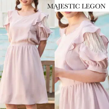마제스틱 레곤 슬리브 레이스 프릴 스캘럽 원피스