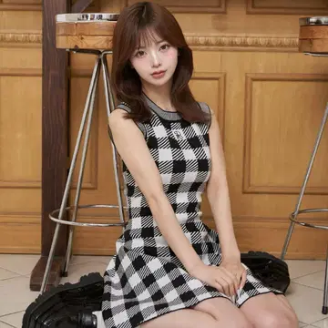 Darich DR 로고 깅엄 니트 미니 원피스