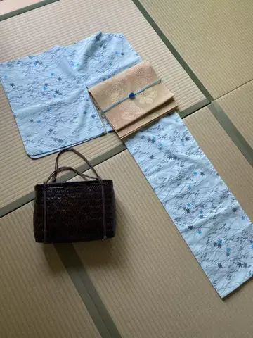 여름 기모노 명주 코몬 명주 기모노 하늘색 워셔블 기모노 홑옷 성인 여성