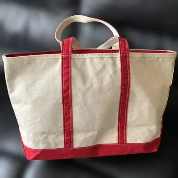 L.L.Bean 토트백 베이지/레드 지퍼탑 대용량