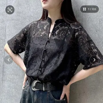 PAGEBOY 레이스 밴드 칼라 셔츠 블랙