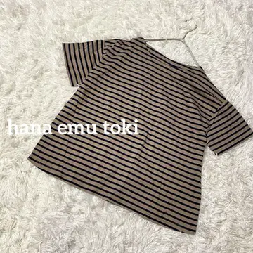 꽃 피어날 때 반팔 티셔츠 보더 무늬 보트넥 캐주얼 베르메종 면