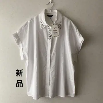 새상품 [ 25SS ] ZARA 화이트 반팔 셔츠 M 비쥬 장식 M