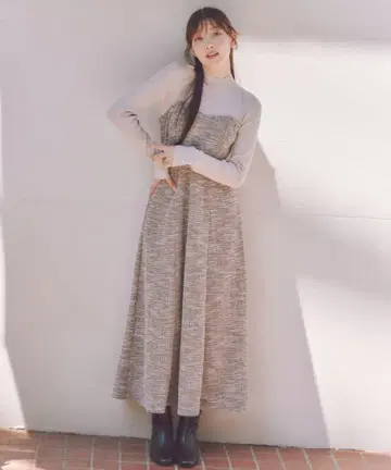 LILLIAN CARAT 트위드 도킹 니트 원피스