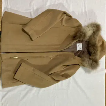 베이지 퍼 후드 피코트 M