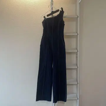 MOUSSY 다크 블루 원 숄더 데님 점프수트 살로펫