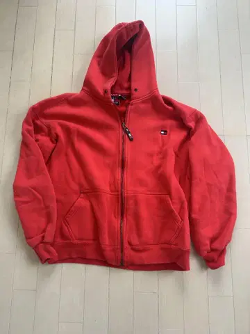 90년대 숏 기장 TOMMY HILFIGER 오렌지 레드 후드티 풀 집업