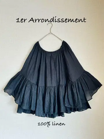 1er Arrondissement 린넨 프릴 상의 블랙