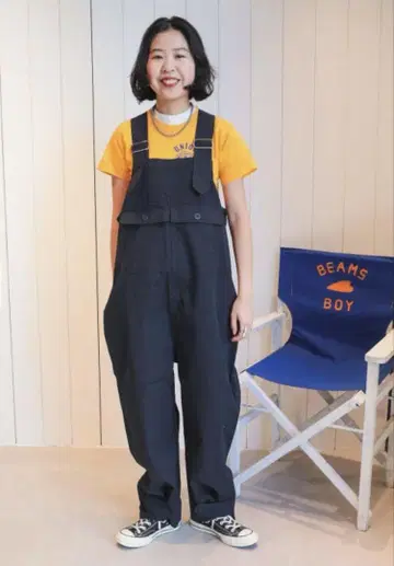 BEAMS BOY 샴브레이 유로 밀리터리 오버롤