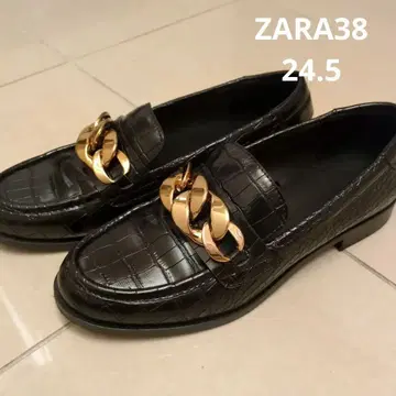 ZARA 블랙 크로커다일 패턴 로퍼 골드 체인