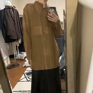 plage 롱 셔츠 노카라 브라운