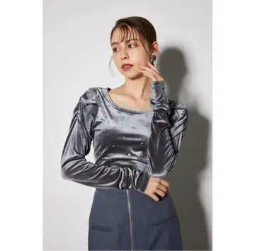 [새상품급] rienda 비쥬 벨로아 크롭 TOP 블루